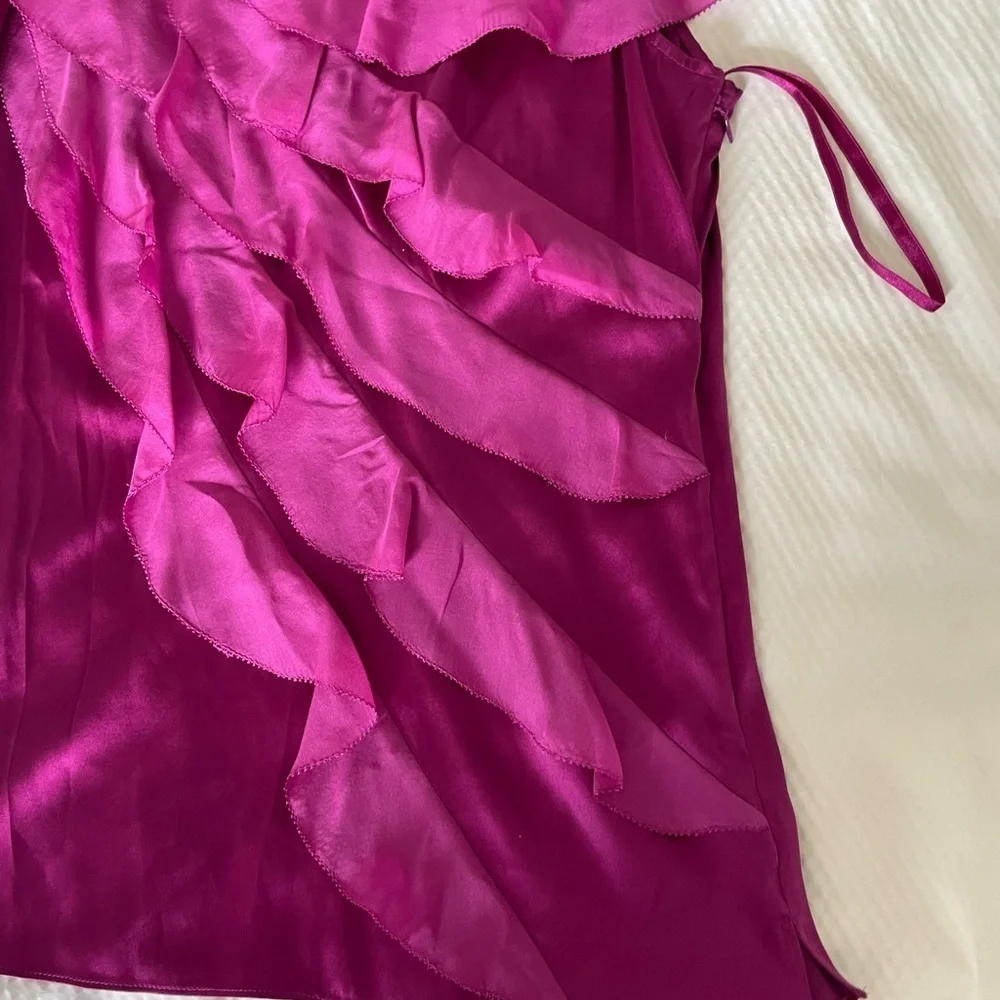 White House Black Market Silk Fuchsia Ruffled Blouse